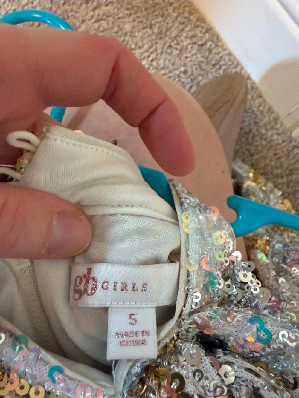 GB girls Silver Sequin Party Dress with Gold Accents